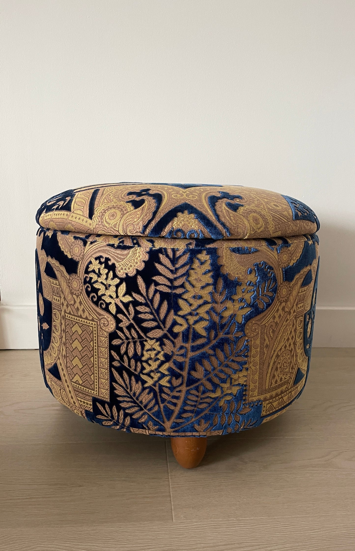 Storage Ottoman upholstered in Pierre Frey fabric