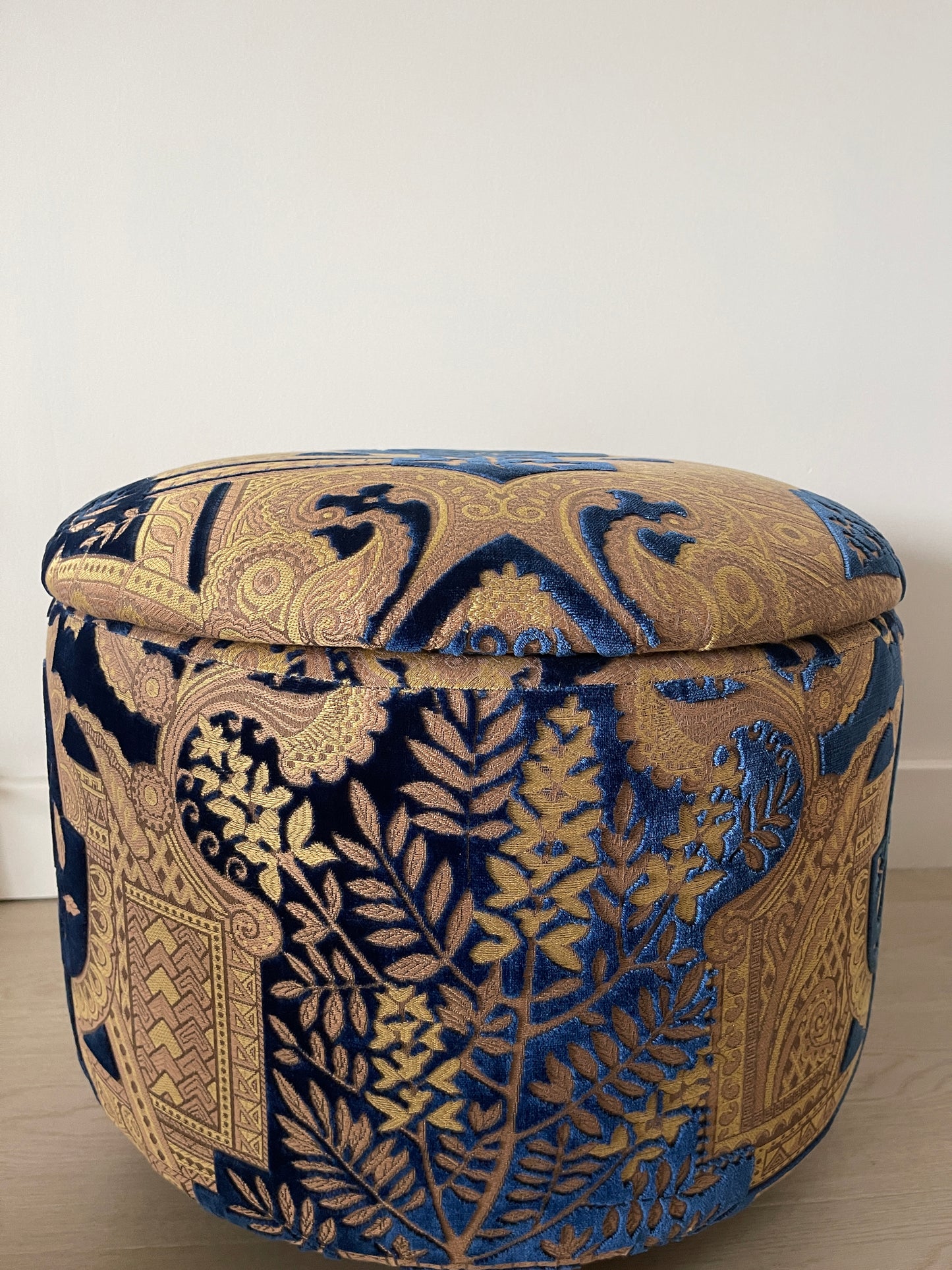 Storage Ottoman upholstered in Pierre Frey fabric